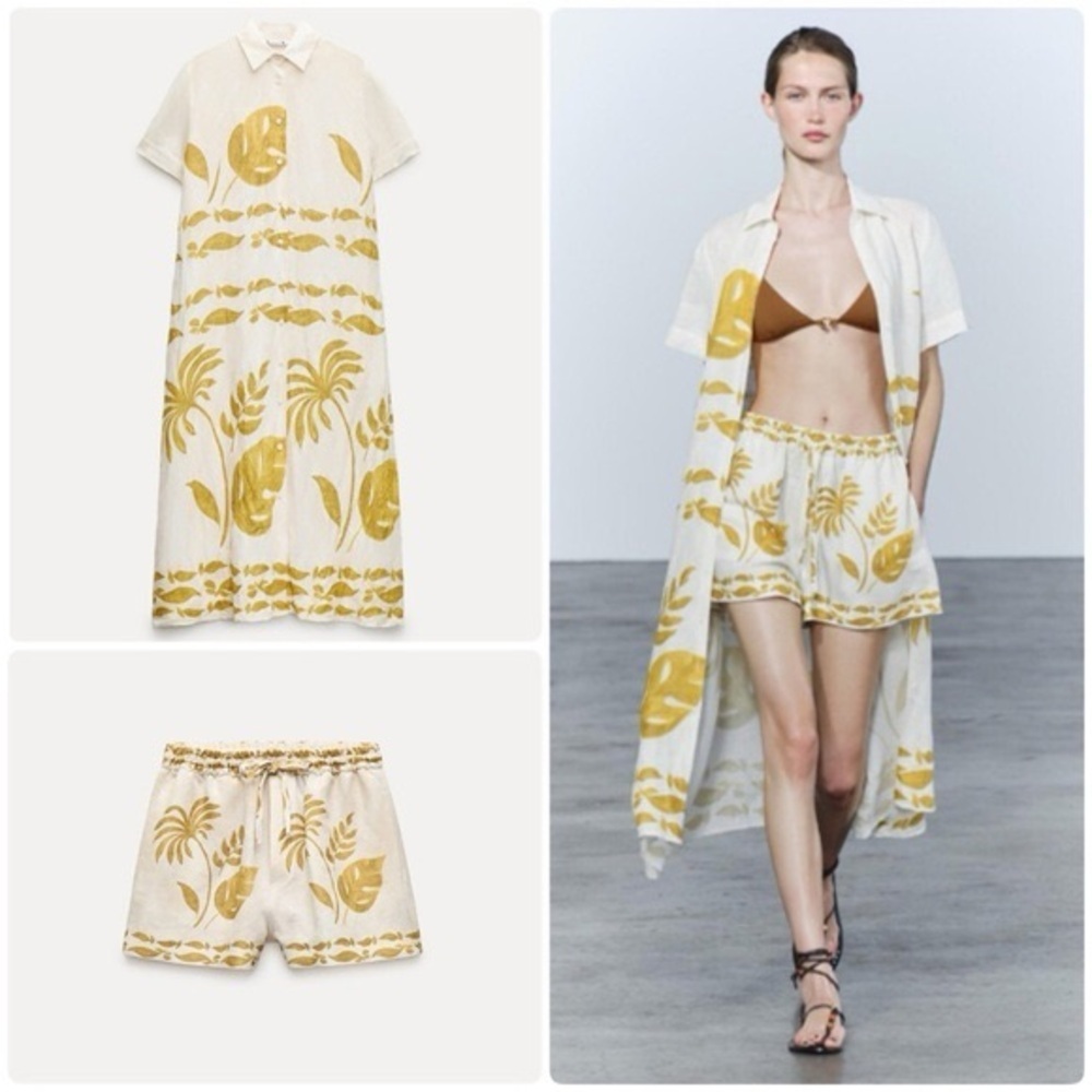 Zara Dawery Print Pleated Shorts High Waist Summer Beach Mini Vacation Boho XS